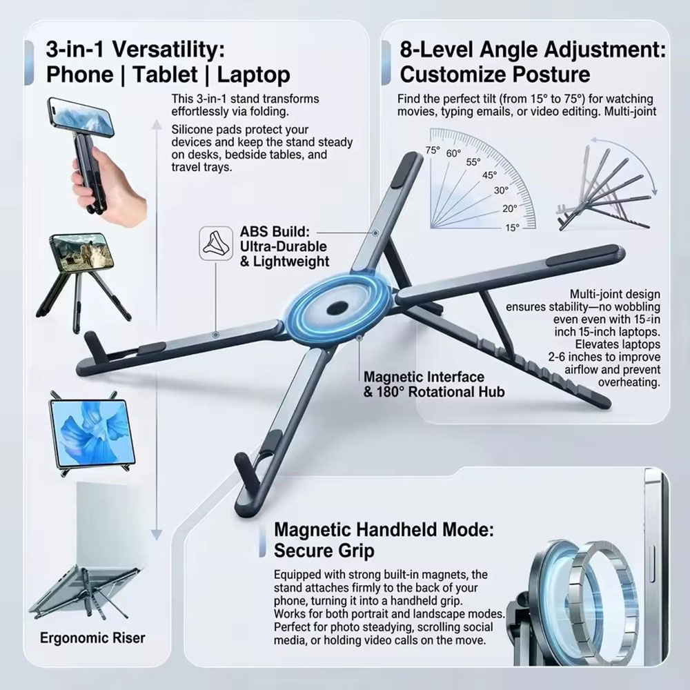 Laptop Stand - حامل هاتف مغناطيسي محمول وعصا سيلفي